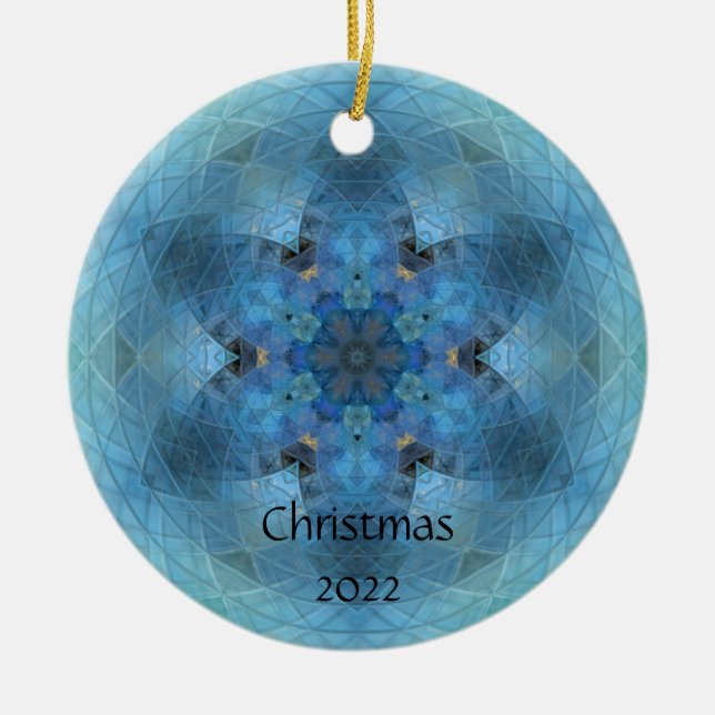 Ornamento De Cerâmica Mosaico Blue Star Snowflake - personalize (Frente)