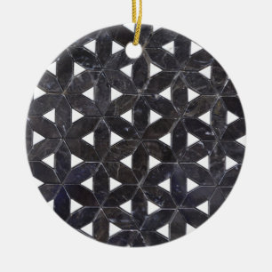 Ornamento De Cerâmica Mosaico Cinza Carvão padrão flor de vida