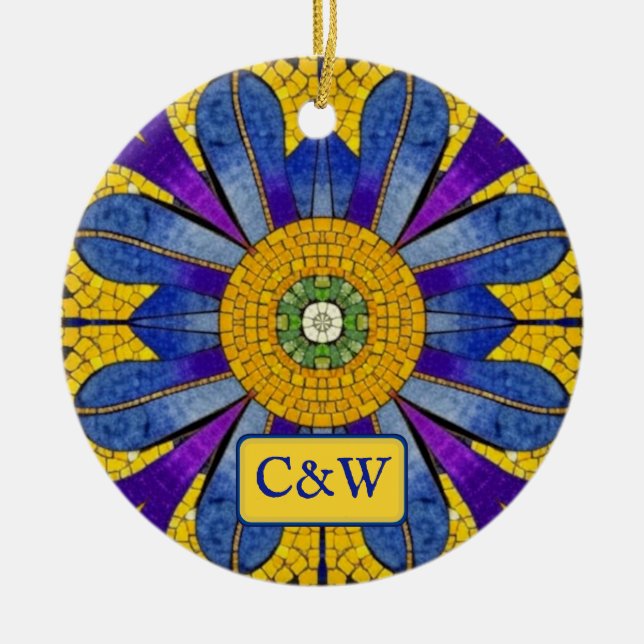 Ornamento De Cerâmica Mosaico com Azulejos de Estilo Romano - seu texto  (Frente)