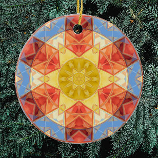 Ornamento De Cerâmica Mosaico Mandala Orange Blue e Yellow