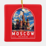 Ornamento De Cerâmica Moscou Rússia Viagem Art Vintage<br><div class="desc">Viagem de vetor de Moscou. Moscou,  no rio Moskva,  no oeste da Rússia,  é a capital cosmopolita do país.</div>