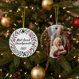 Ornamento De Cerâmica Most Loved Grandparents Christmas Round