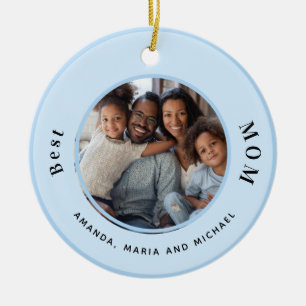 Ornamento De Cerâmica Mother mom photo light blue names