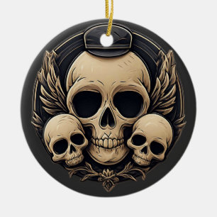 Ornamento De Cerâmica Motivo de Caveira em uma Paleta Monocromática