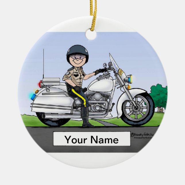 Ornamento De Cerâmica Motorcycle Cop - Mulher (Frente)