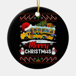 Ornamento De Cerâmica Motorista de Ônibus Escolar Luzes de Natal Feliz X