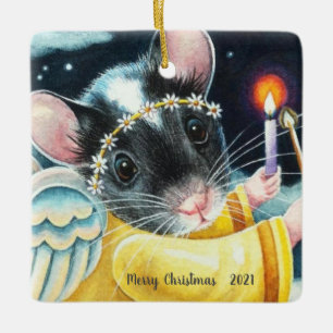 Ornamento De Cerâmica Mouse Anjo de Natal e Arte das Velas