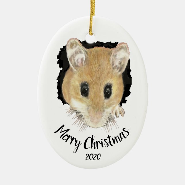 Ornamento De Cerâmica Mouse Cute Datado Personalizado, Feliz Natal (Frente)