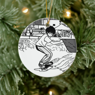 Ornamento De Cerâmica Movimentos de Skate - Jovem Skatista