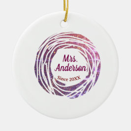Ornamento De Cerâmica Mrs name pink mauve border since year wedding brid