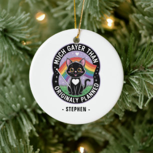 Ornamento De Cerâmica Muito Mais Gayer - Orgulho LGBTQ de Gato Negro Eng