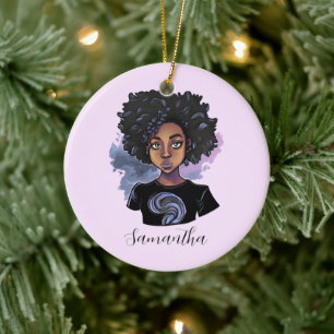 Ornamento De Cerâmica Mulher Afro-Americana Personalizada