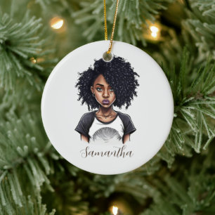Ornamento De Cerâmica Mulher Afro Chic e Classy