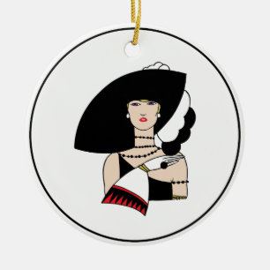 Ornamento De Cerâmica Mulher Art Déco Vintage Usando Luvas de Chapéu Col