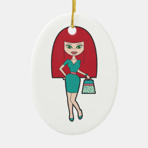Ornamento De Cerâmica Mulher bonito com bolsa retro