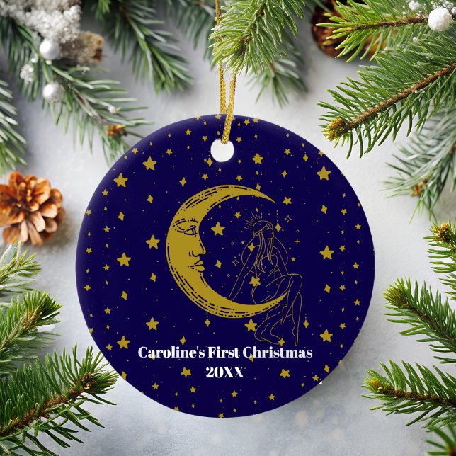 Ornamento De Cerâmica Mulher Celestial Boho Caprichosa Lua Estrelas 1º N (Criador carregado)