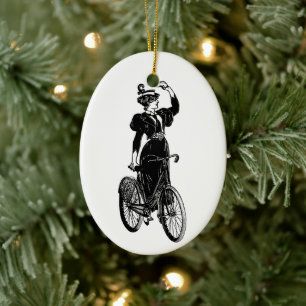Ornamento De Cerâmica Mulher Ciclista Vitoriana Vintage Bicicleta Antiga
