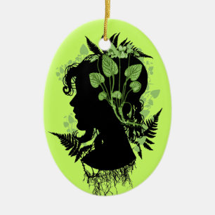 Ornamento De Cerâmica Mulher com Folhas e Vinhas