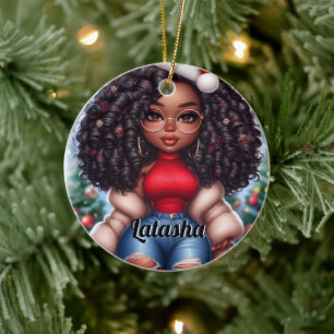 Ornamento De Cerâmica Mulher de Natal afro-americana