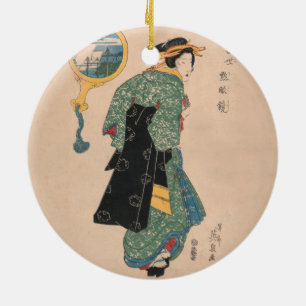 Ornamento De Cerâmica Mulher de Quimono Japonês Antigo Ukiyo-e Xilogravu