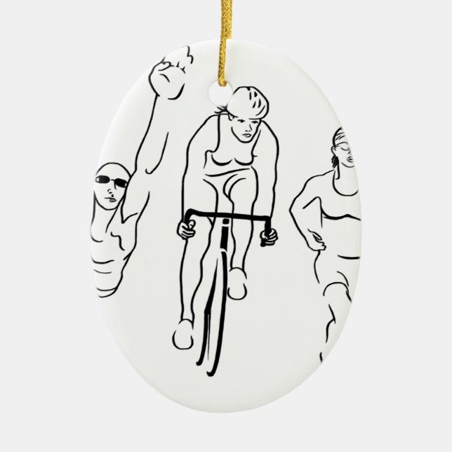Ornamento De Cerâmica Mulher do Triathlon do funcionamento da bicicleta (Frente)