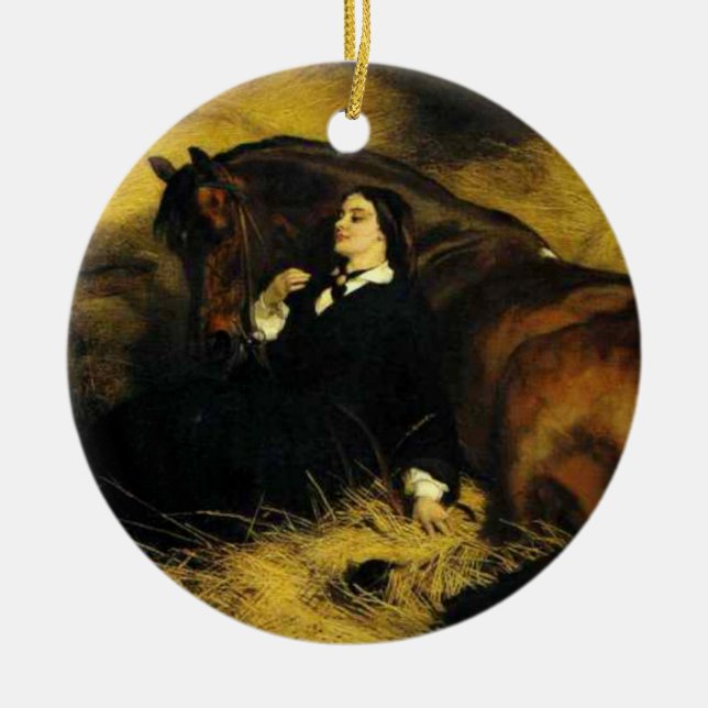 Ornamento De Cerâmica Mulher e Cavalo (Frente)
