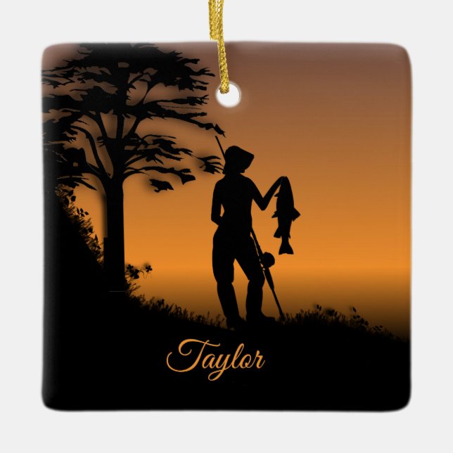 Ornamento De Cerâmica Mulher Fisher no Dusk Personal (Frente)