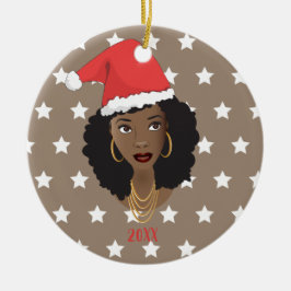 Ornamento De Cerâmica Mulher Negra, Chapéu Santa, Padrão de Estrelas Bra