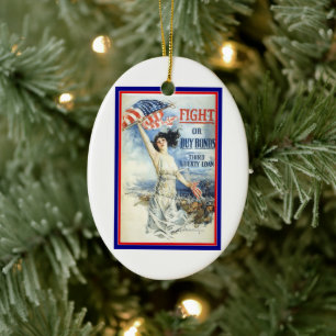 Ornamento De Cerâmica Mulher Patriótica Vintage com Arte de Poster da Ba