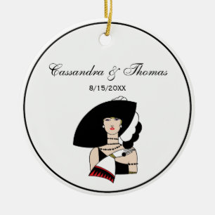 Ornamento De Cerâmica Mulher Vintage Art Déco Usando Luvas de Chapéu Col