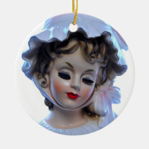 Ornamento De Cerâmica Mulher Vitoriana na Cabeça de Bonnet Rufflada Vase