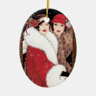 Ornamento De Cerâmica Mulheres 1920 de inverno em Casacos