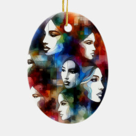 Ornamento De Cerâmica mulheres enfrentam abstrato aquarelas pop