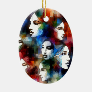 Ornamento De Cerâmica mulheres enfrentam abstrato aquarelas pop