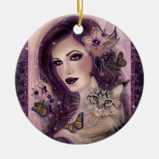 Ornamento De Cerâmica Mulheres fantasia com gato por Renee Lavoie