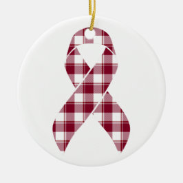 Ornamento De Cerâmica Multiple Myeloma Cancer Awareness Plaid Burgundy