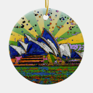 Ornamento De Cerâmica Mundo Psicodélico: Horizonte de Sydney Austrália A