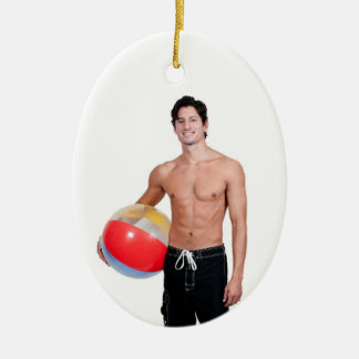 Ornamento De Cerâmica Músculo da Bola de Praia sem Camisa Sexo de Cara Q
