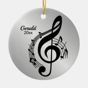 Ornamento De Cerâmica Music G Clef Personalizado Name / Year