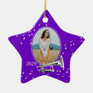 Ornamento De Cerâmica Music Star Purple com trompete