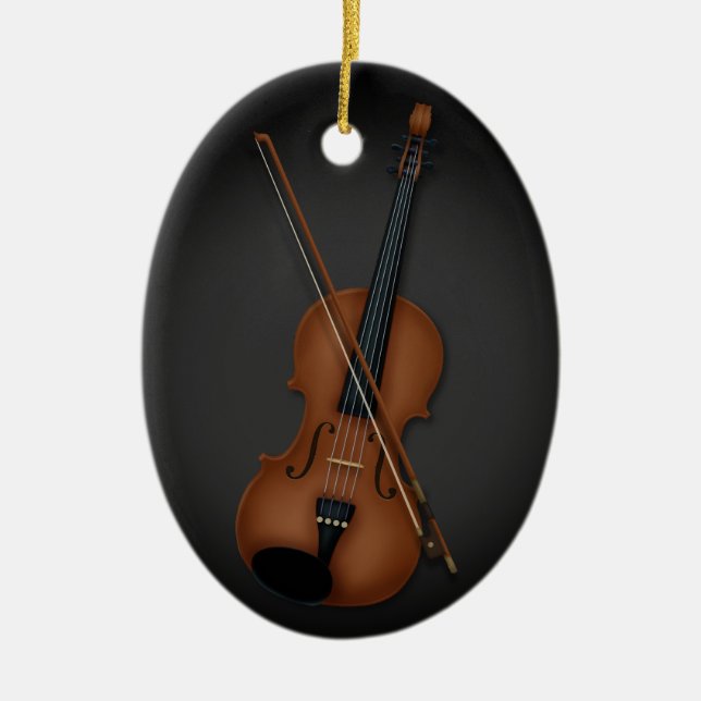 Ornamento De Cerâmica Música Clássica Violina & Arco Personalizada Preta (Frente)