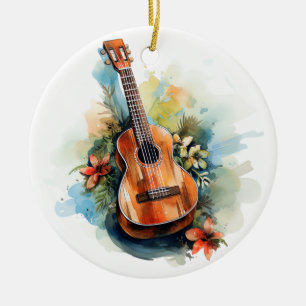 Ornamento De Cerâmica Música de Flores de Guitarra Aquarela