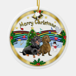 Ornamento De Cerâmica Música de Natal 1 - Dois Dachshunds