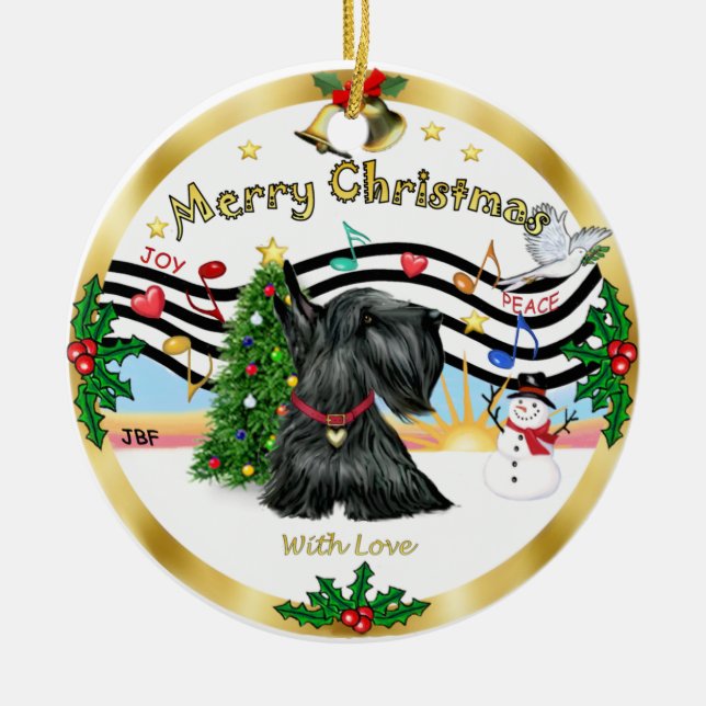Ornamento De Cerâmica Música de Natal 1 - Terrier Escocês (Frente)