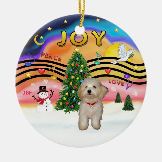 Ornamento De Cerâmica Música de Natal 2 - cachorro Havanese (Frente)