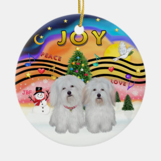 Ornamento De Cerâmica Música de Natal 2 - Coton de Tulear (DOIS)
