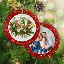Ornamento De Cerâmica Música de Natal Personalizada Foto do Horn Francês