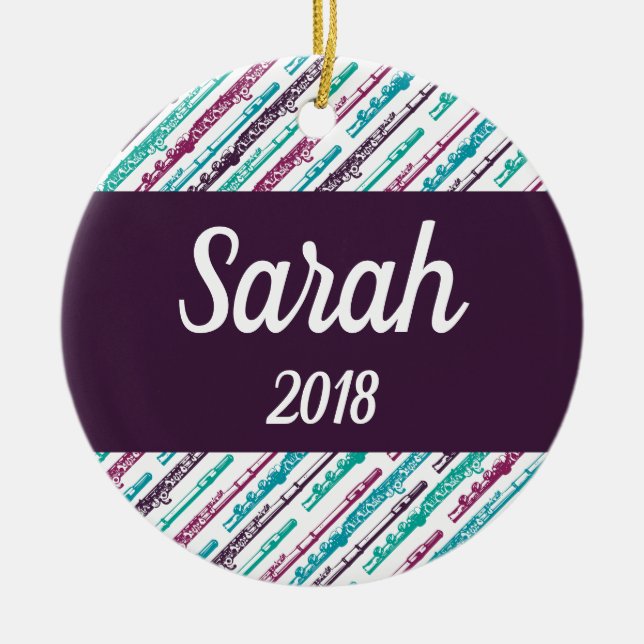 Ornamento De Cerâmica Música Personalizada Personalizada do Flute Player (Frente)