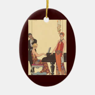 Ornamento De Cerâmica Música Vintage, Art Deco Pianista Músico Cantor