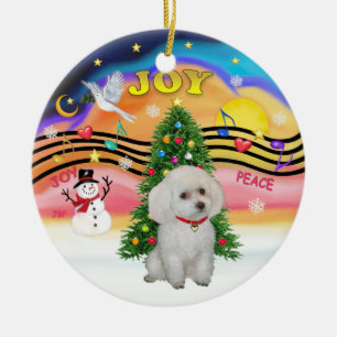 Ornamento De Cerâmica Música Xmas - Miniatura Branca/Poodle Branca
